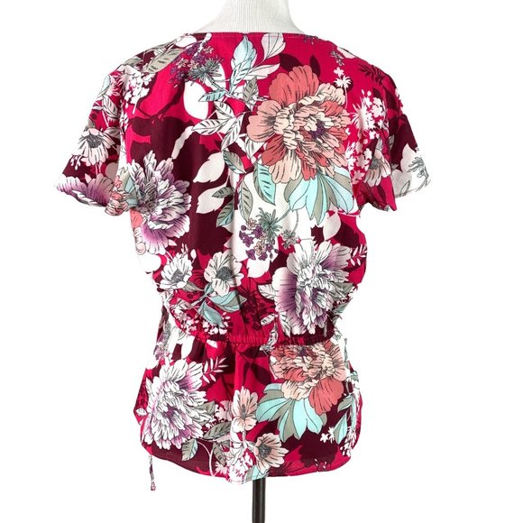 🟢 ELLEN TRACY Women's Size Small V-Neck Floral Short Sleeve Wrap Tunic Blouse - Picture 2 of 8
